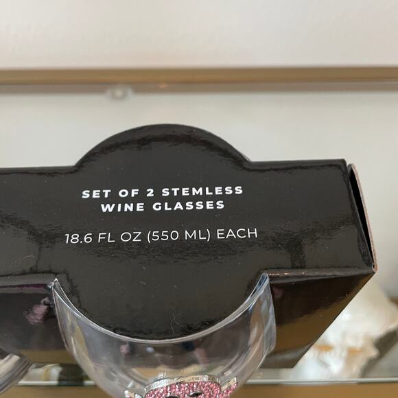 2pc Halloween GHOST Pink Crystal Rhinestone Stemless Wine Glass Set New - Picture 9 of 10